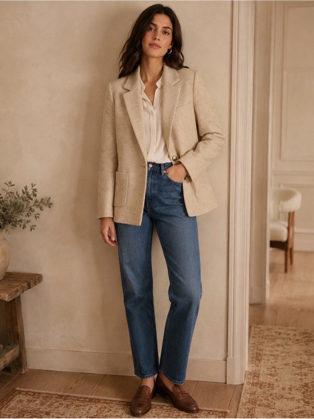 Sézane Romane Jacket – Mottled Ecru